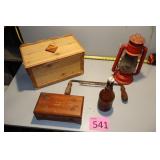 Vintage Lantern, Grobsch Bottle, Bark Skinner, Box