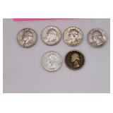 Six Silver Washington Quarters