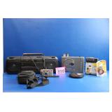 GE Jam Box, DVD Player, Auxiliary Cable, Camera