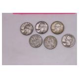 Six Silver Washington Quarters