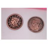 1842 & 1853 Braided Hair Liberty One Cents