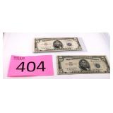 1953 A & 1953 Blue Seal $5 Silver Certificates