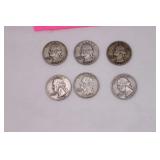 Six Silver Washington Quarters