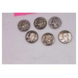 Six Silver Washington Quarters