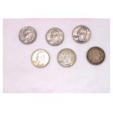 Six Silver Washington Quarters