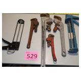 Four Adjustable Pipe Wrenches, Caulk Guns