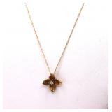 14K Gold Diamond Flower Pendant Necklace