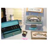 Fishing Lot, Tackle Box, Rubbermaid Box, Old Reel