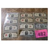 Ten $2 Red Note Certificates + 1 Regular $2