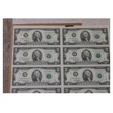 Federal Reserve Uncut Sheet of 16 $2 Dollar Bills