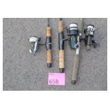 Three Spinning Reels and Rods