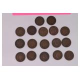 Seventeen Indian Head Pennies