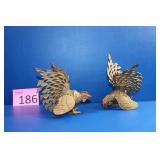 Pair of Vintage Brass Fighting Roosters