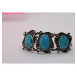 Mexican Silver & Turquoise Three Stone Bracelet