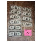 Ten $2 Dollar Bills