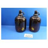 Two Amber One Gallon Jug