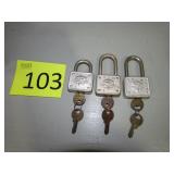 3 Vintage Masterlock #77 Locks