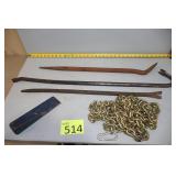 3 Pry Bars, Splitting Wedge, Chain