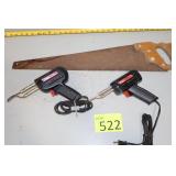 Two Weller Soldering Guns, Hand Saw