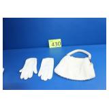 Vintage White Beaded Purse and Gloves