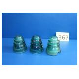 Three Vintage Hemingray 42 Turquoise Insulators