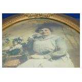 Early 1900s Bubble Glass Frame Lady Portrait