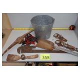 Primitive Display Pieces and Metal Bucket