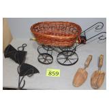 Wooden Shoe Stretcher, Metal Basket, Wall Decor