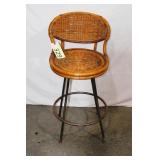 Mid Century Style Rattan/Iron Swivel Stool