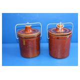 Two Brown Glazed Stoneware Butter Crocks