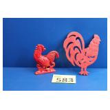 Cast Iron Rooster Napkin Holder & Trivet