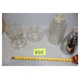 Three Glass Pieces and Chrome Decanter