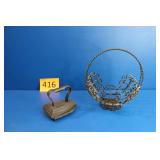 Vintage Cast Iron Sad Iron / Metal Basket
