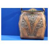 1920s Leather Floral Tooled Handbag
