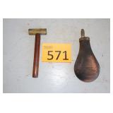 Civil War Gun Powder Flask / Brass Hammer