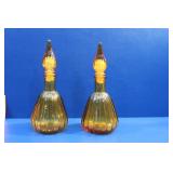 Set of Italian Empoli Amber Glass Decanters