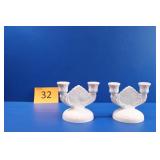 Vintage Jeanette Pink Milkglass Candle Holders