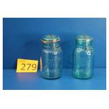 Pair of Ideal Aqua Blue Ball Jars