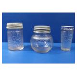 Three Vintage Peanut Butter Jars with Lids