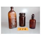 Three Vintage Pyrex Brown Glass Bottles