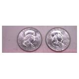 Two 1961 P Franklin Half Dollars