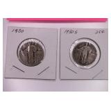 Two 1930 S Standing Liberty Silver Quarters