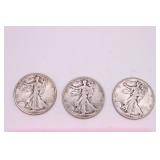 Three 1945 Walking Liberty Half Dollar Coins