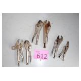 Six Vise Grip Type Pliers