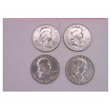 Four 1954 D Franklin Half Dollar Coins