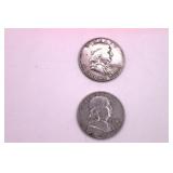 Two 1961 D Franklin Half Dollars