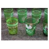 Vintage Green Glass Hand Painted Tumblers