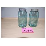Two Blue Mason jars with Metal Lids