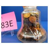 Vintage Liberty Bell Glass Bank Full of Pennies
