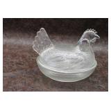 Vintage Crystal Clear Glass Hen on Nest Dish